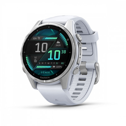 Умные часы Garmin Fenix 8 43mm Amoled Glass lens Silver с белым ремешком